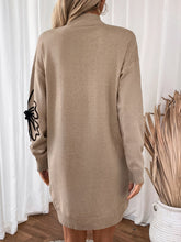 Perfee Flower Mock Neck Long Sleeve Sweater Dress OutfitFlow